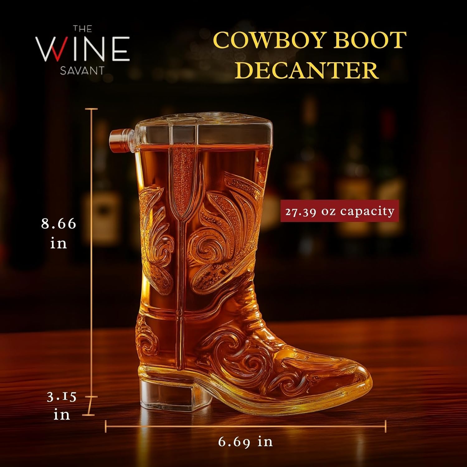 Western Cowboy Boot Whiskey Decanter 27oz – Unique Handcrafted Glass Liquor Bottle, Collectible Barware Birthday, Christmas, Gift for Men, Dad, Husband, Bourbon, Tequila, Scotch, Fathers Day, Home Bar-2