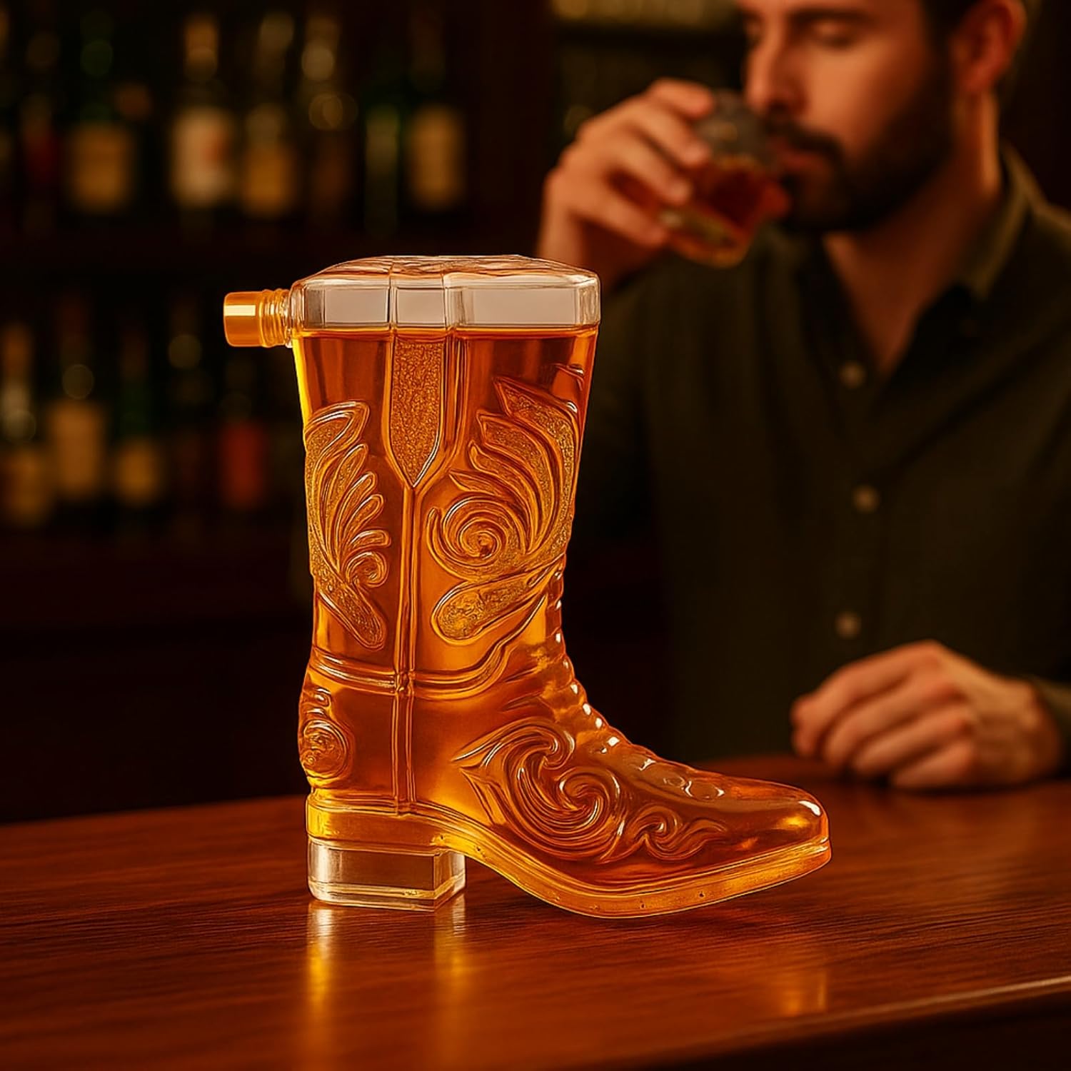 Western Cowboy Boot Whiskey Decanter 27oz – Unique Handcrafted Glass Liquor Bottle, Collectible Barware Birthday, Christmas, Gift for Men, Dad, Husband, Bourbon, Tequila, Scotch, Fathers Day, Home Bar-1