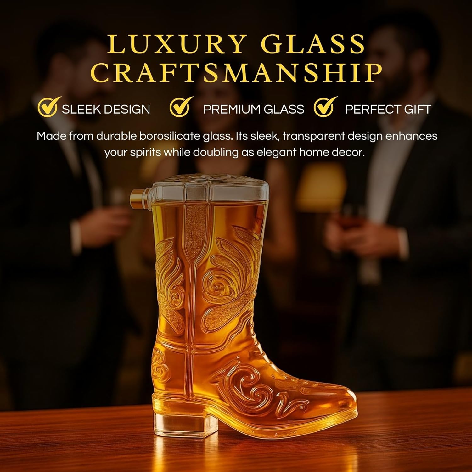 Western Cowboy Boot Whiskey Decanter 27oz – Unique Handcrafted Glass Liquor Bottle, Collectible Barware Birthday, Christmas, Gift for Men, Dad, Husband, Bourbon, Tequila, Scotch, Fathers Day, Home Bar-3