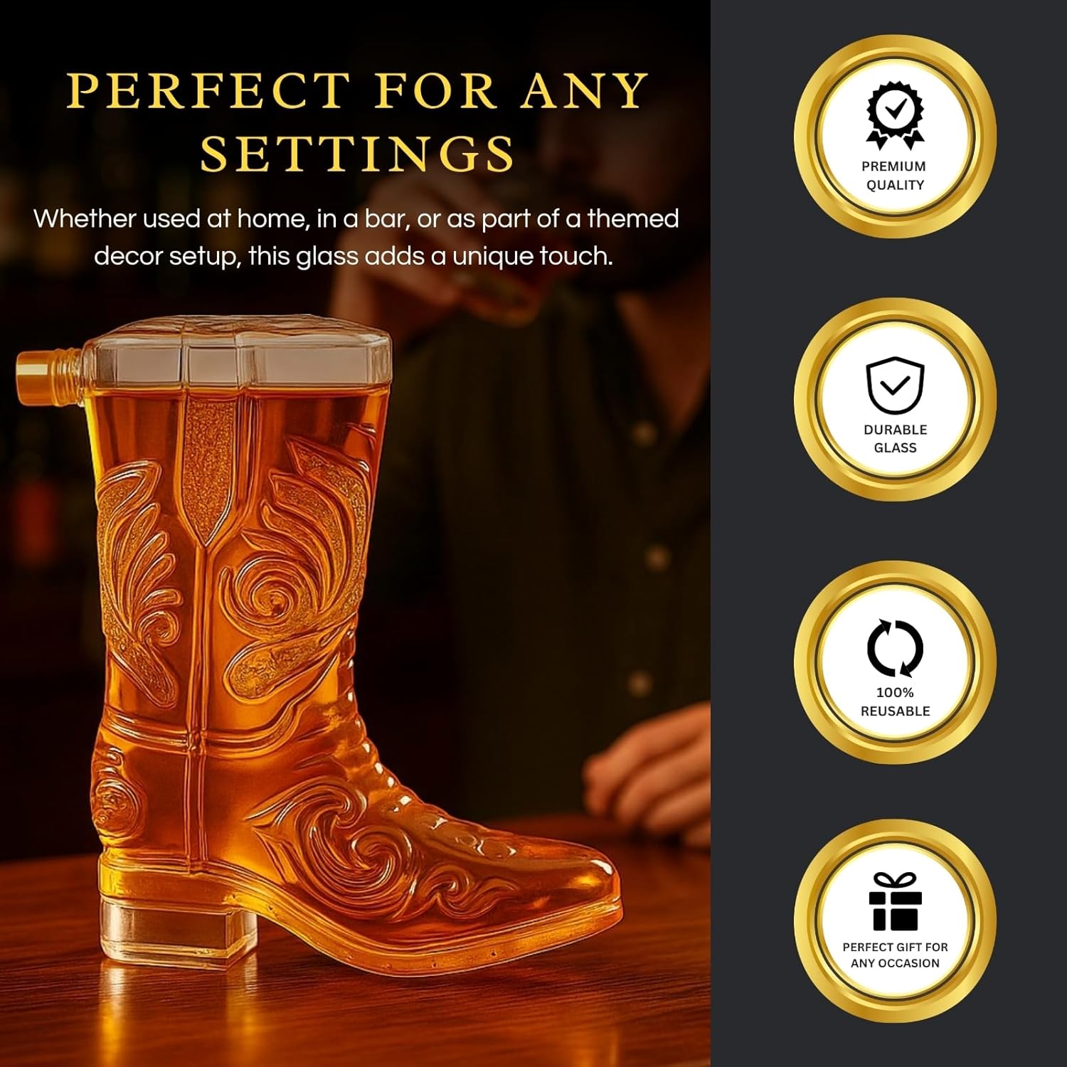Western Cowboy Boot Whiskey Decanter 27oz – Unique Handcrafted Glass Liquor Bottle, Collectible Barware Birthday, Christmas, Gift for Men, Dad, Husband, Bourbon, Tequila, Scotch, Fathers Day, Home Bar-4